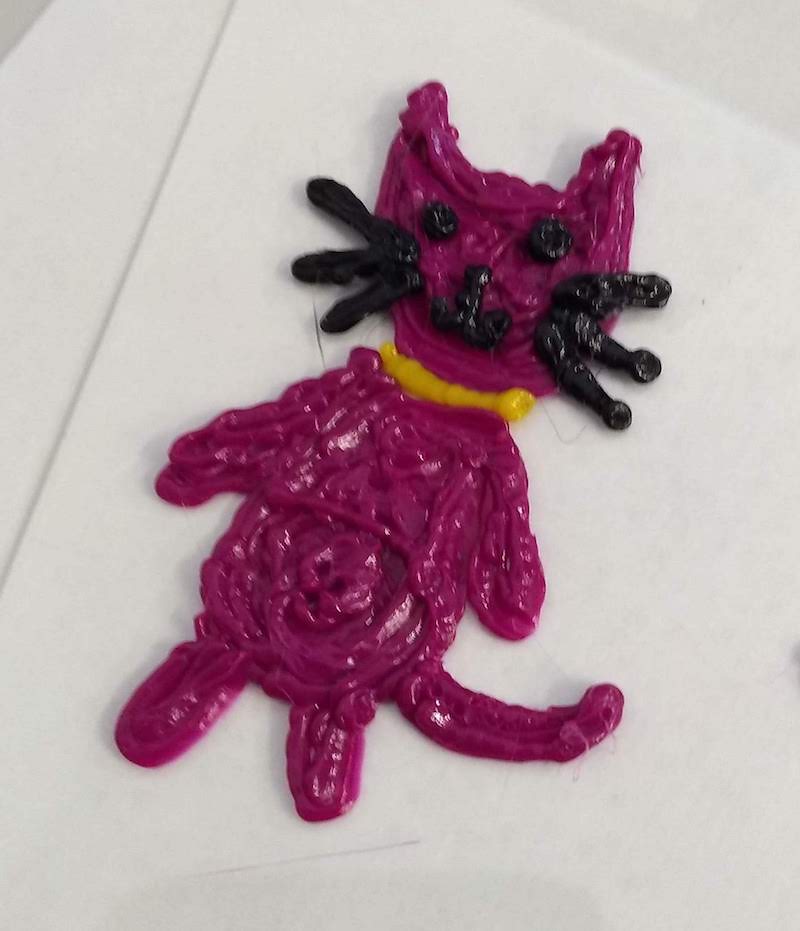 Purple cat drawn by a 3D pen